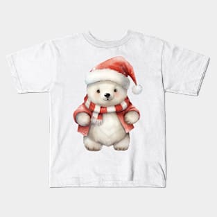 Polar Bear in Santa Hat Kids T-Shirt